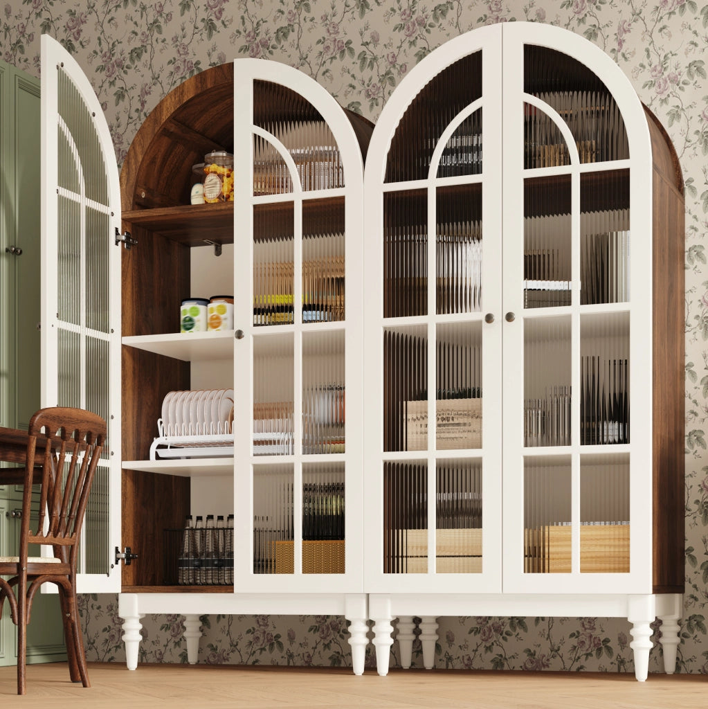 Vetrina ad arco bianca 76 × 38,5 × 165 cm con vetro scanalato
