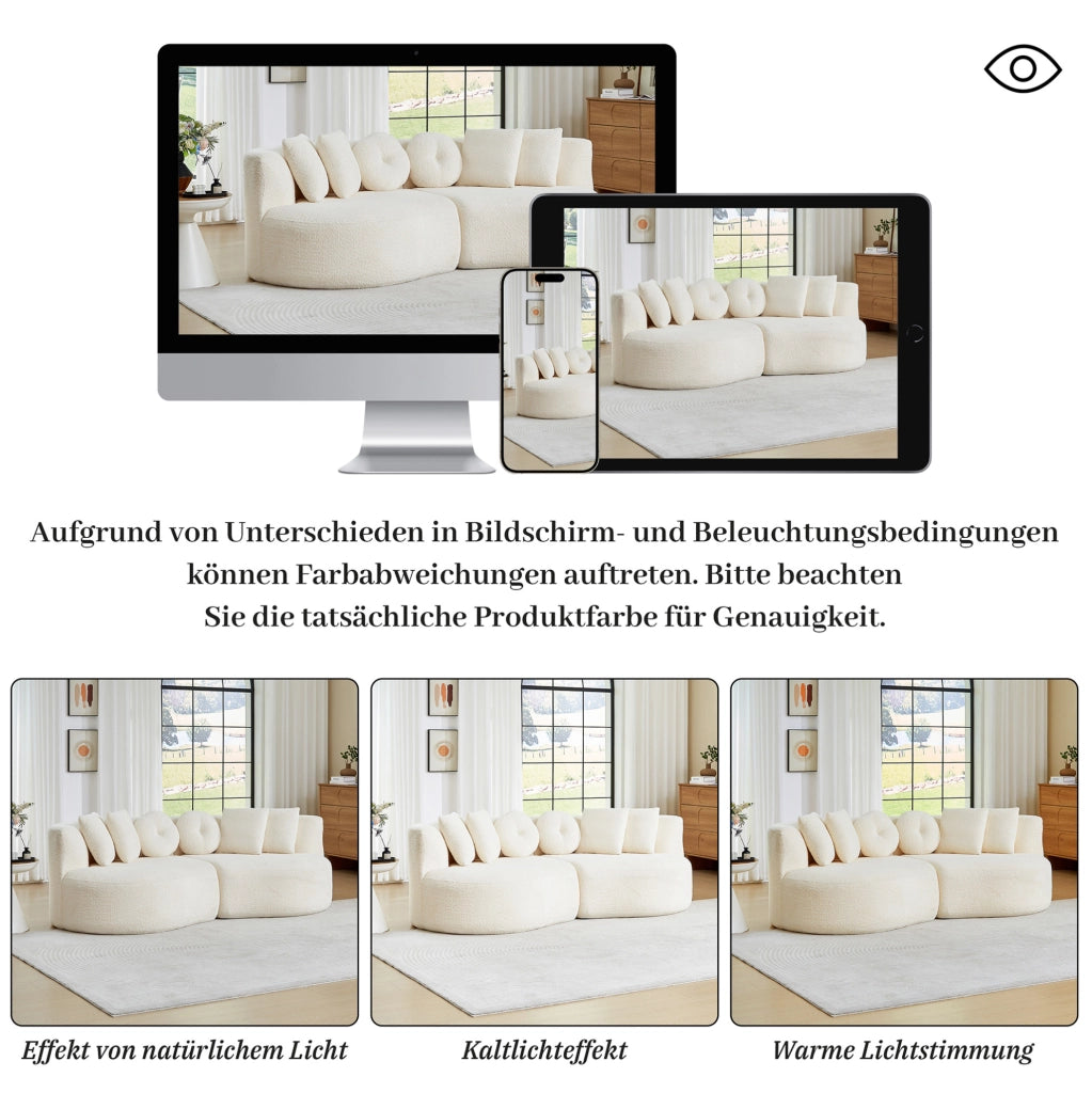 Divano modulare in ciniglia beige con 6 cuscini