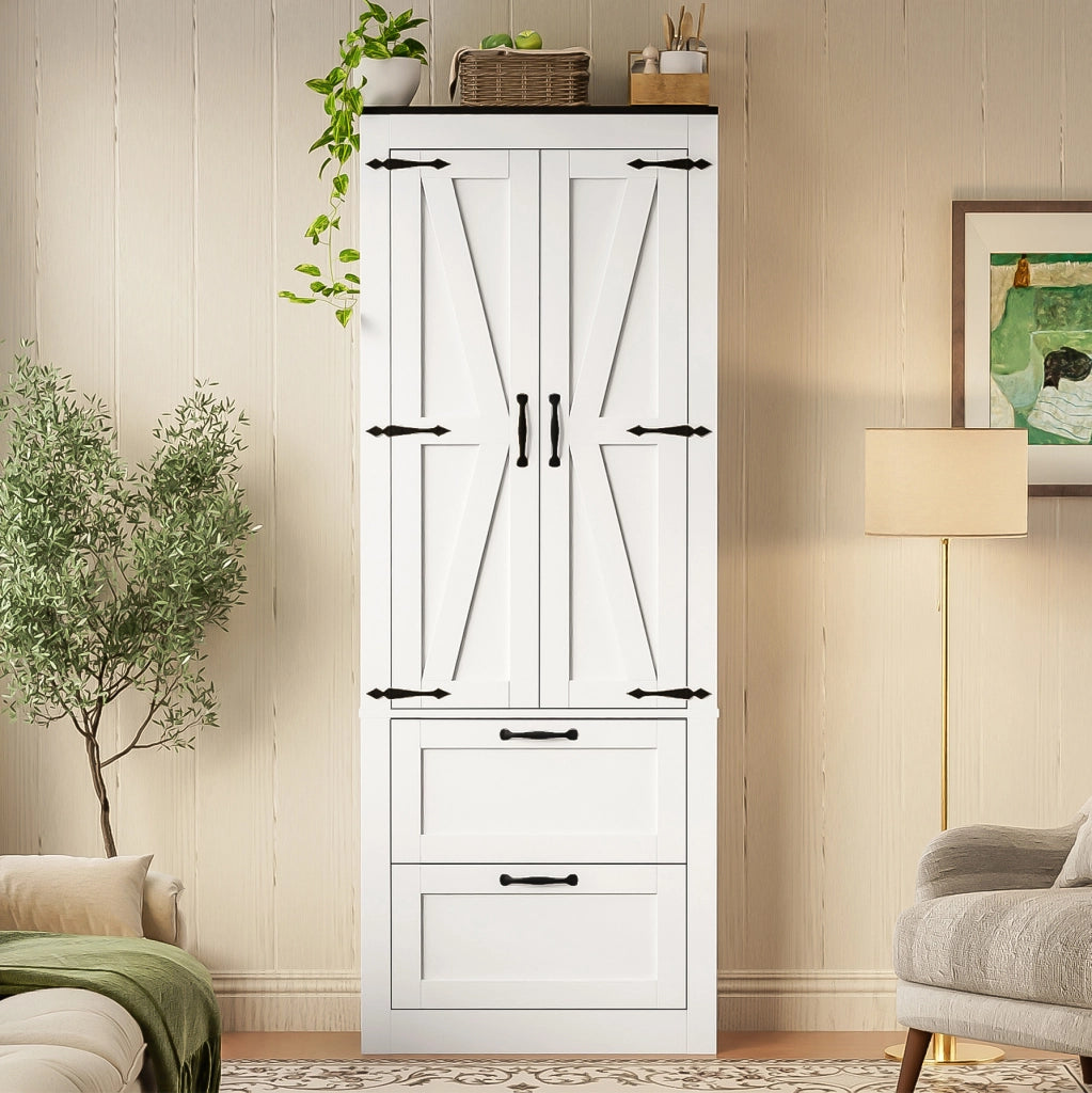 Credenza alta da cucina bianca 60x30x168 cm con 2 ante