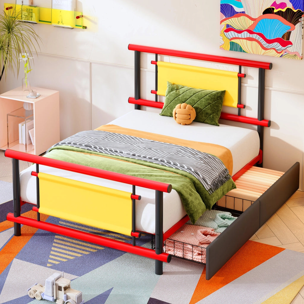 Letto singolo in metallo 90x200 con cassetti