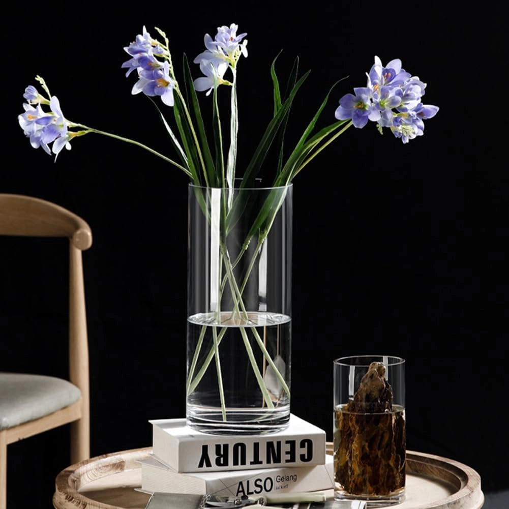 Vaso cilindrico in vetro, altezza 25 cm, trasparente, diametro 12 cm, design moderno