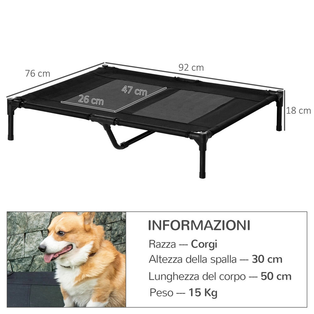 Brandina per Cani Grandi Rialzata in Metallo e Tessuto Oxford con Borsa di Trasporto, Letto Traspirante per Casa e Giardino, 92x76x18cm, Nero