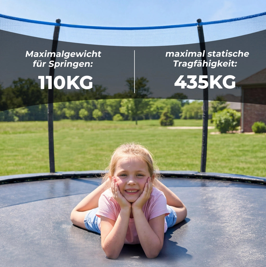Trampolino rotondo 305 cm in acciaio nero e blu, rete di sicurezza, scala, da giardino