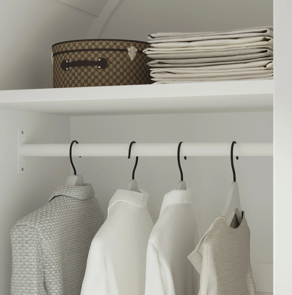 Armadio bianco 80 x 50 x 180 cm con ante in rattan, appendiabiti e cassetto