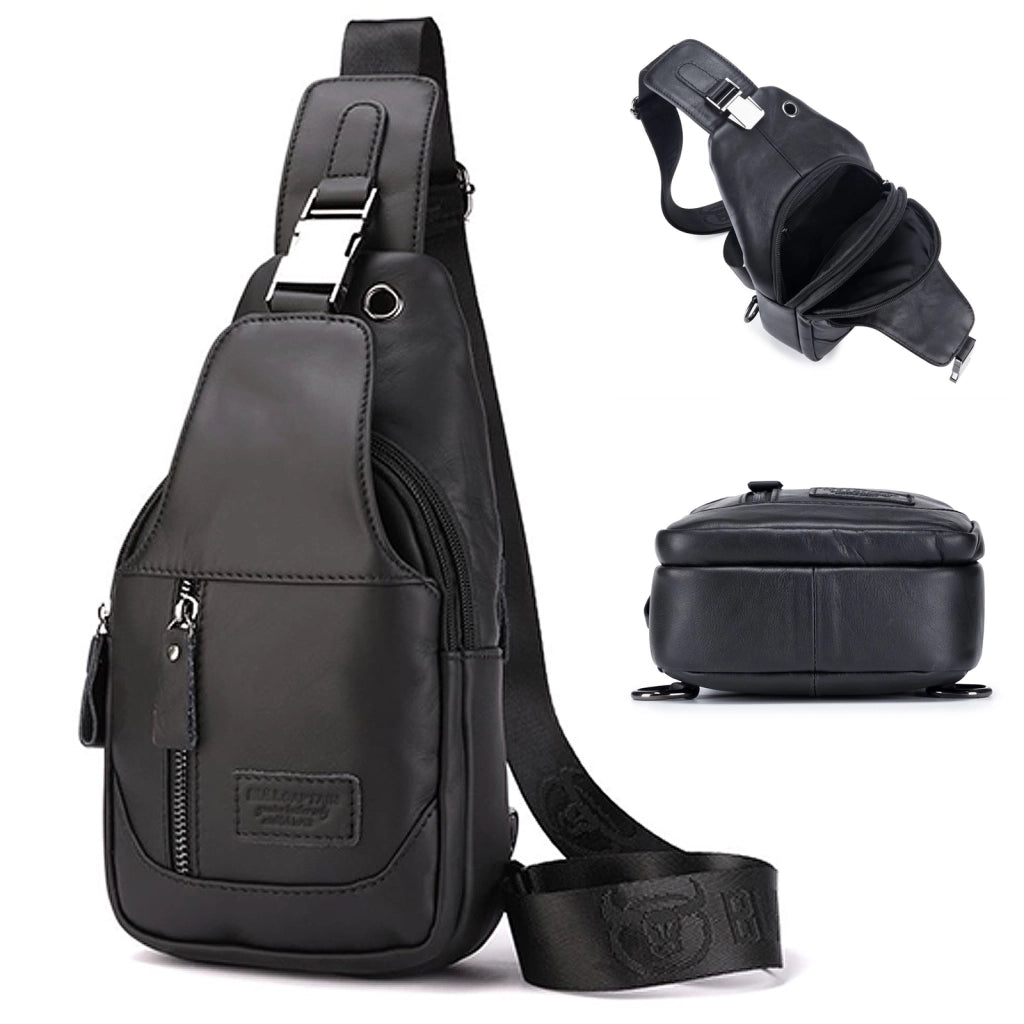 Borsa a tracolla da uomo in vera pelle nera 28 x 16 x 9 cm