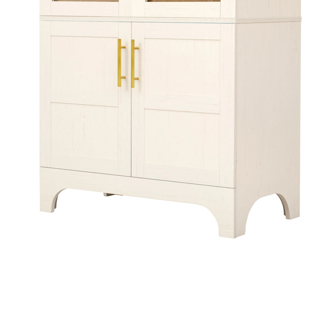 Credenza alta bianca con vetro scanalato, cassetti e ripiani regolabili