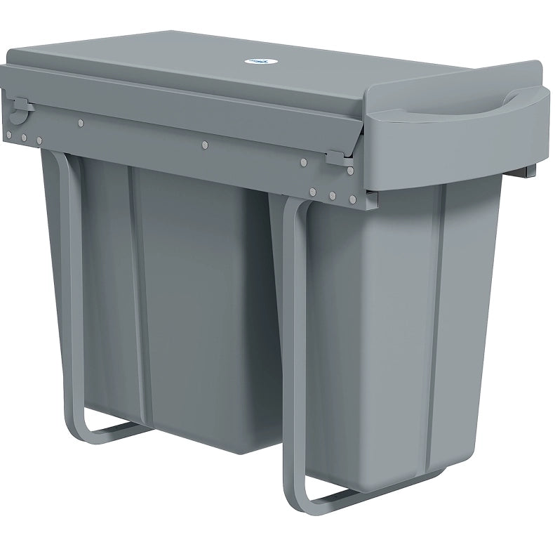 Pattumiera estraibile IVMEU da 30 L per mobile cucina, 2 secchi rimovibili da 20 e 10 L, struttura in metallo grigio