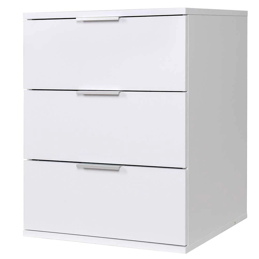 Comodino con 3 cassetti, in legno MDF, bianco, dimensioni 61x40x46 cm