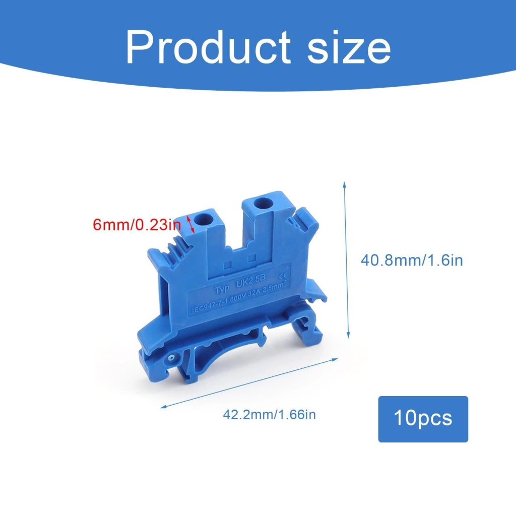 Morsetti a clip serie UK2.5, 10 pezzi, blu, in nylon e rame, per montaggio su guida DIN