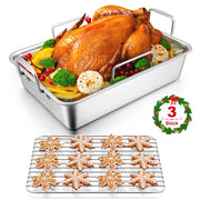 Padella antiaderente con griglia, set da 3 pezzi, acciaio inossidabile, dimensioni 35,8x26,7x9 cm