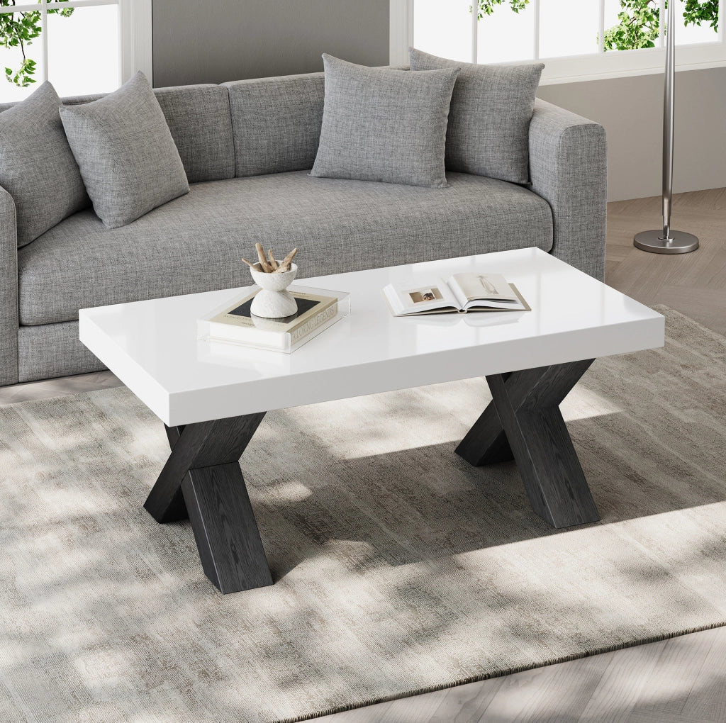 Tavolino da caffè rettangolare 100x50x40 cm in MDF bianco e nero