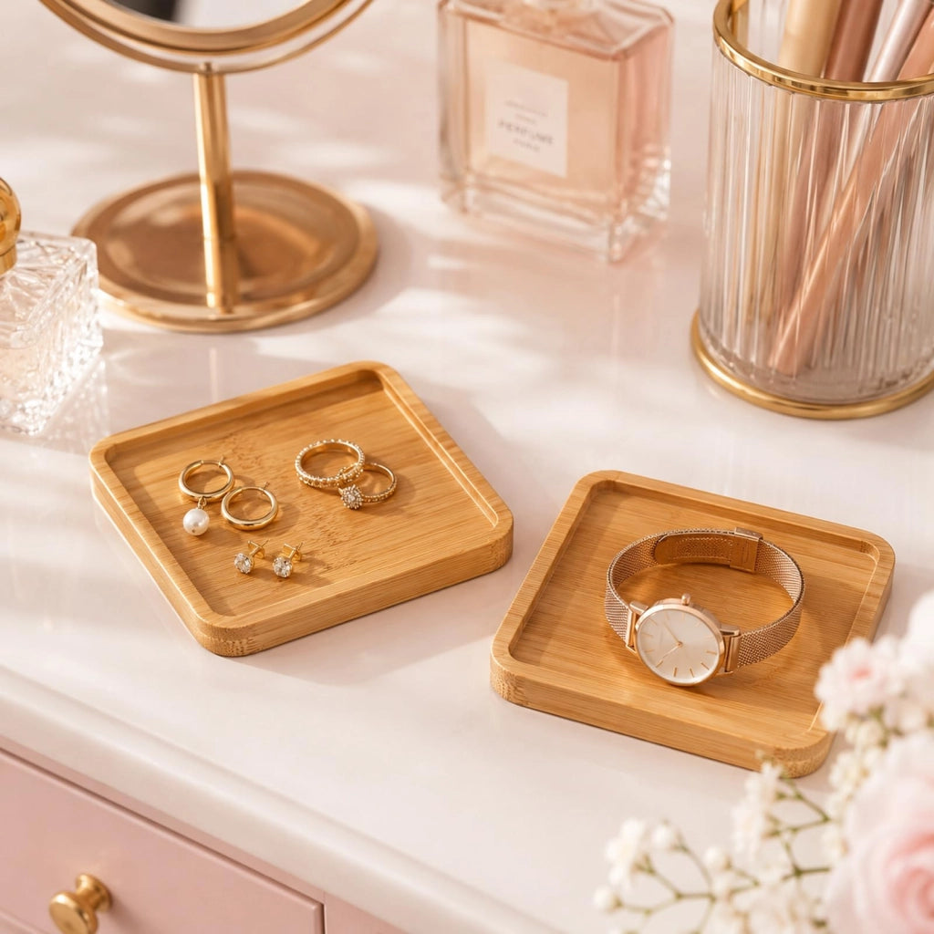 Set di 16 vassoi quadrati in bambù, 9x9 cm, sottobicchieri in legno