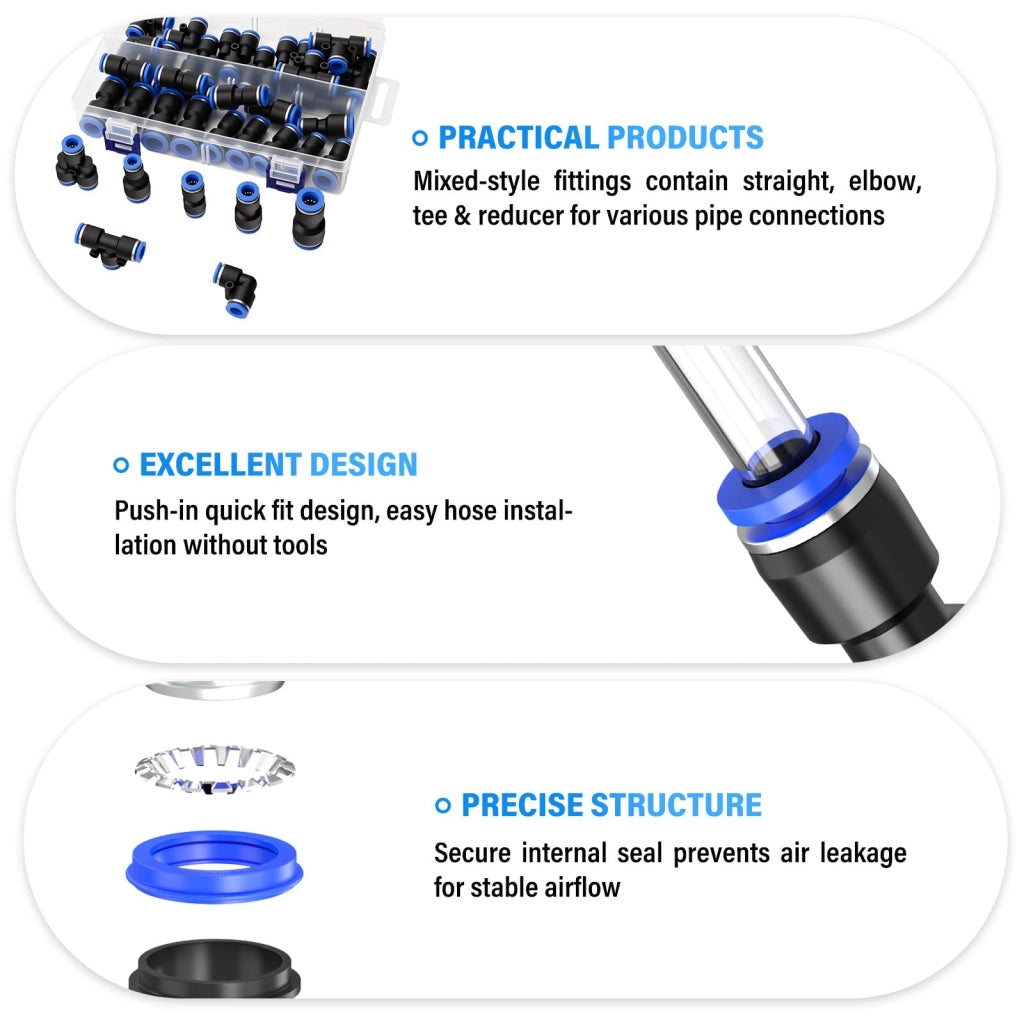 Set di 84 connettori pneumatici da 6 mm, in plastica, colore blu