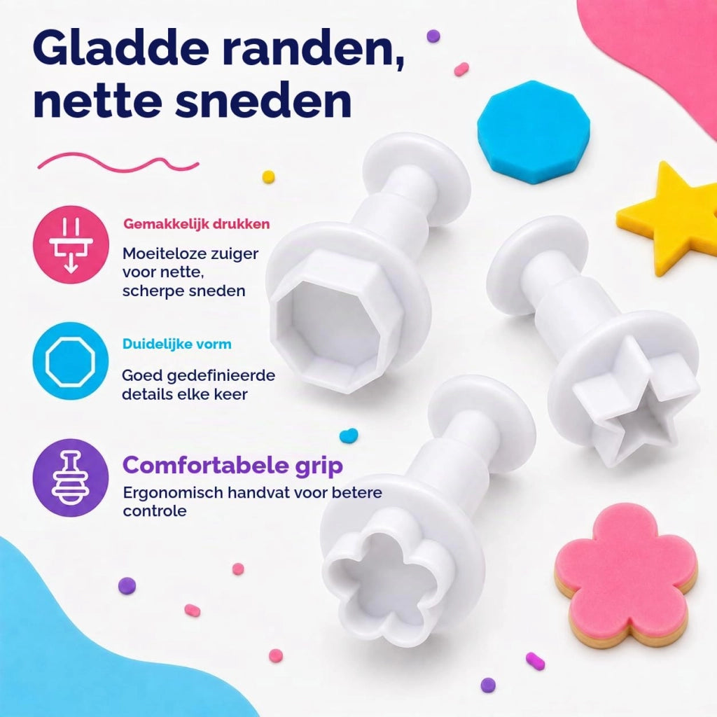 Set di formine per fondant, 24 pezzi, a forma di cuore, fiore, stella e forme geometriche