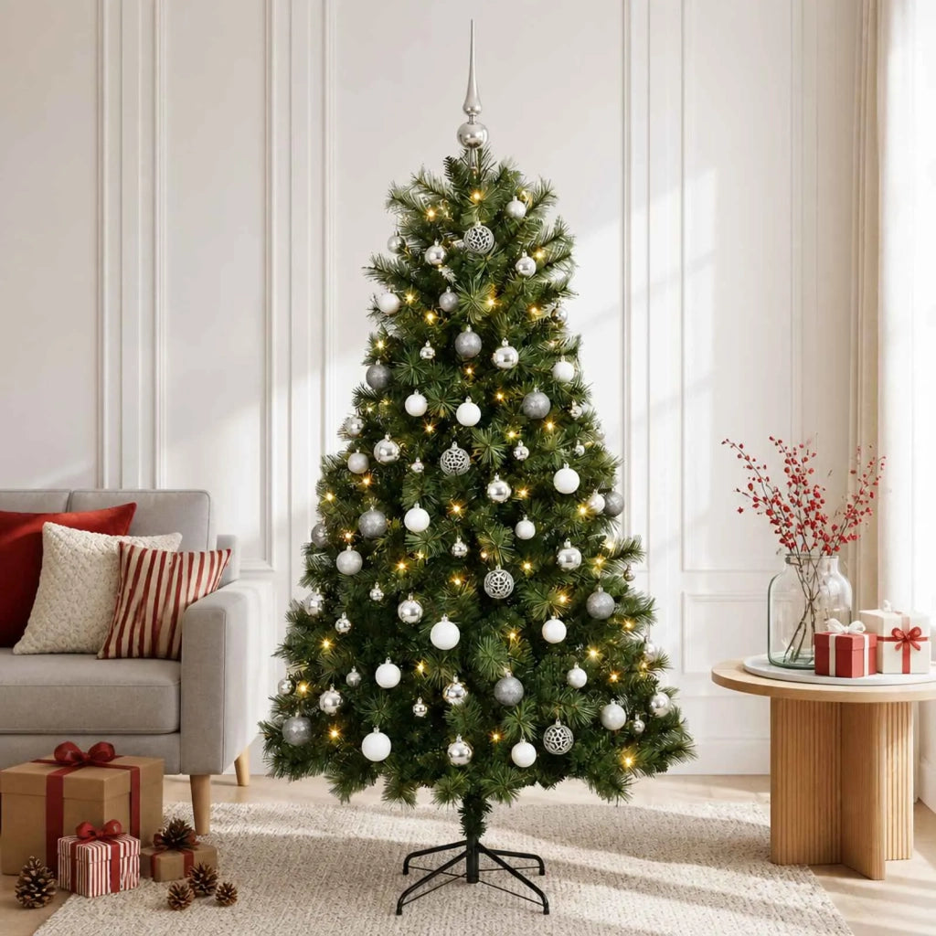 Albero di Natale artificiale con rami snodati e palline 120 cm 3466221