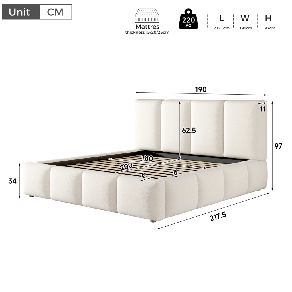 Letto matrimoniale contenitore 180x200 cm in bouclé bianco