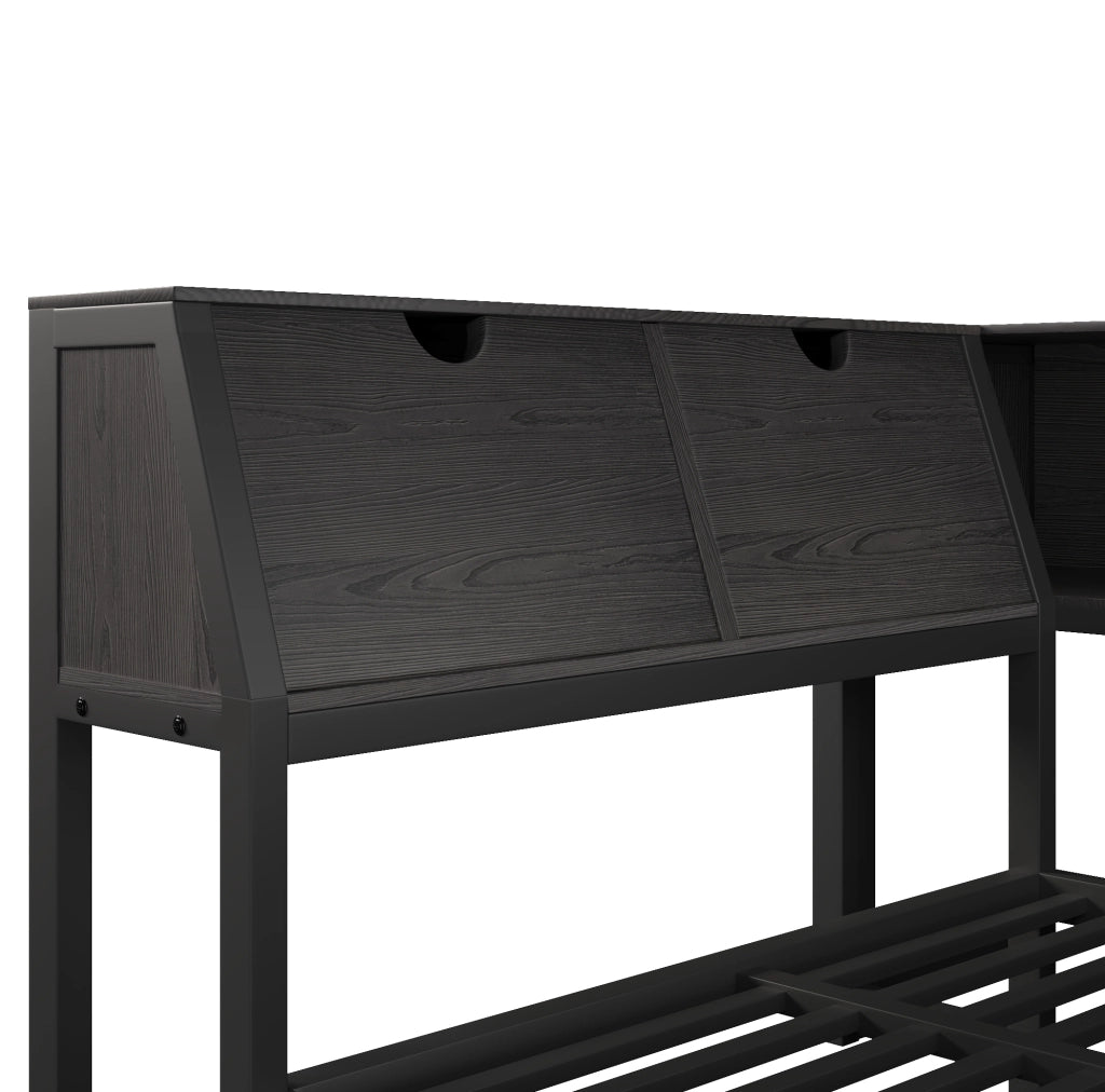 Letto singolo 90 x 200 cm nero con scrivania, cassetti e luce a più colori