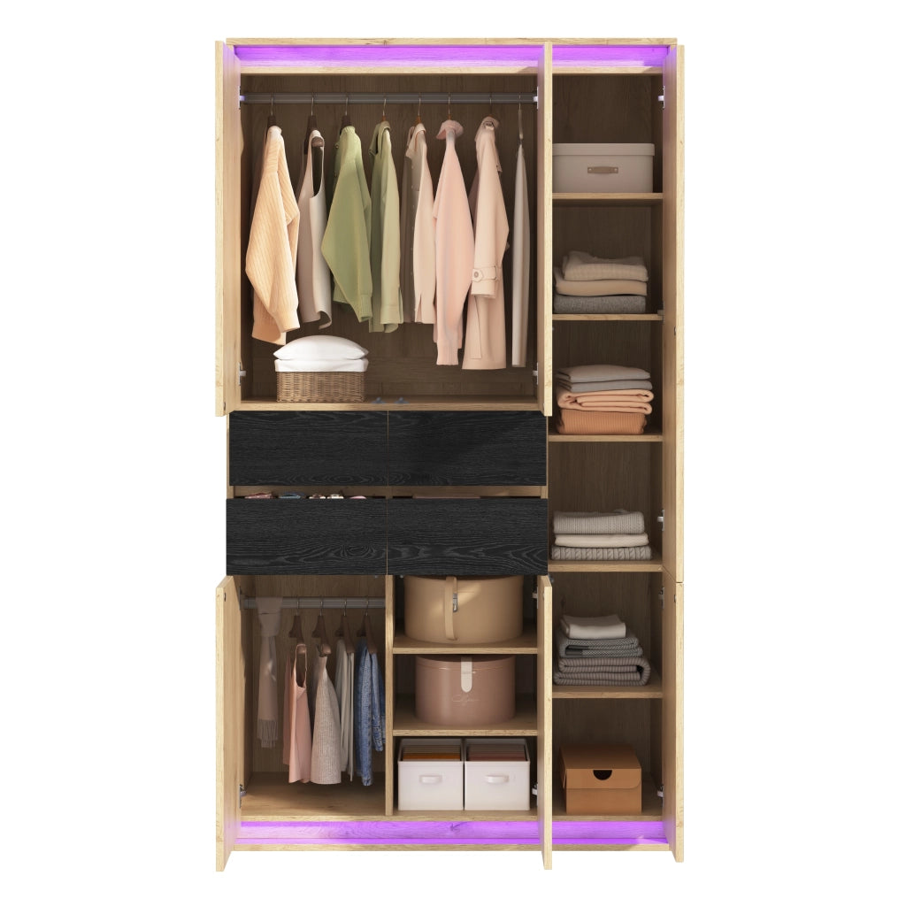 Armadio con specchio e illuminazione LED in MDF naturale