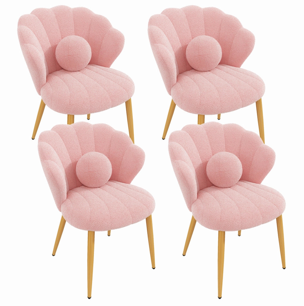 Set di 4 sedie da pranzo 60x62,5x83 cm in tessuto rosa con schienale a conchiglia