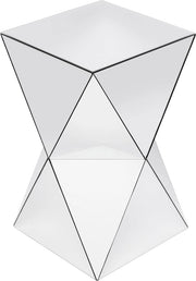 Tavolino a forma triangolare, con piano in vetro specchiato, dimensioni 54x32x32 cm