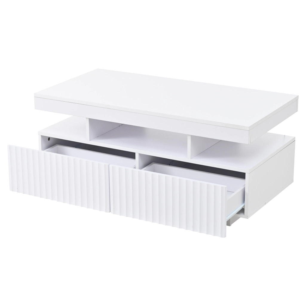 Tavolino da salotto bianco con due cassetti e illuminazione integrata