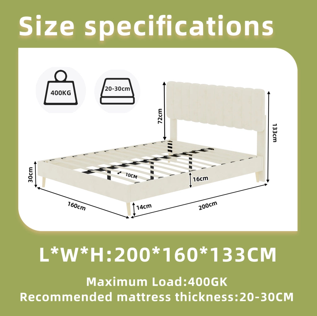 Letto matrimoniale 160x200 cm imbottito in tessuto e metallo; beige