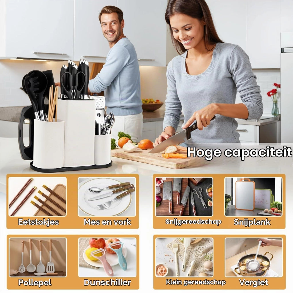 Porta coltelli 4-in-1, senza coltelli, supporto universale, bianco