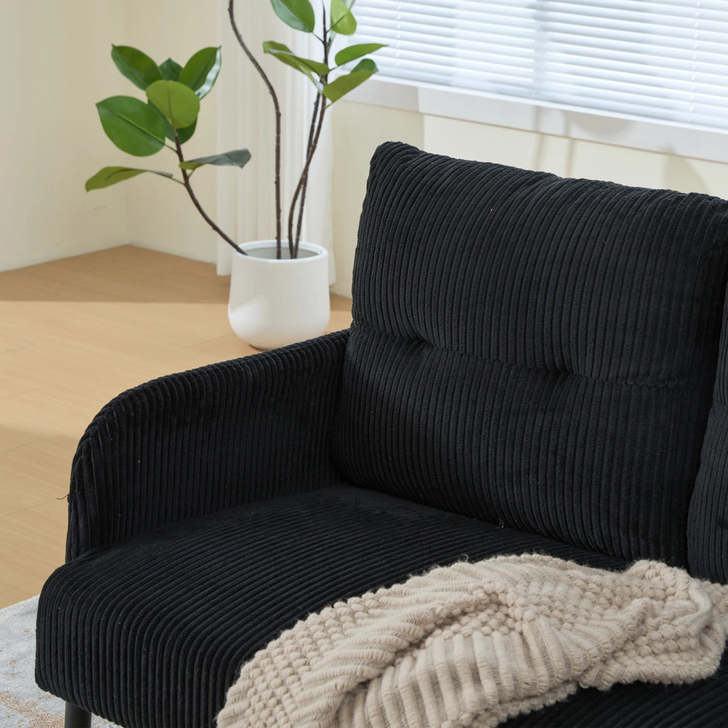 Divano 3 posti 171x72x80 cm in cord nero con tasche laterali