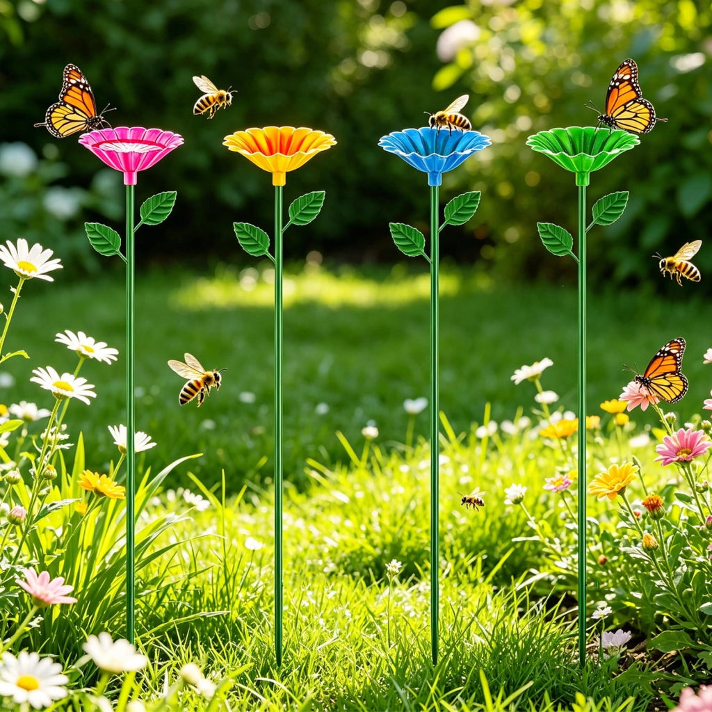 Set di 4 abbeveratoi per api in metallo, resistenti ai raggi UV, a forma di fiore, ideali per giardino e balcone