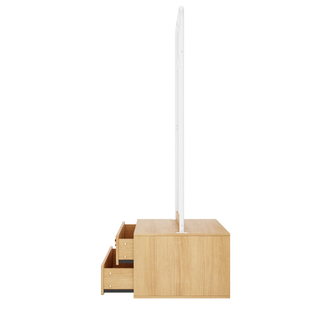 Stender appendiabiti per bambini con 2 cassetti, bianco e legno