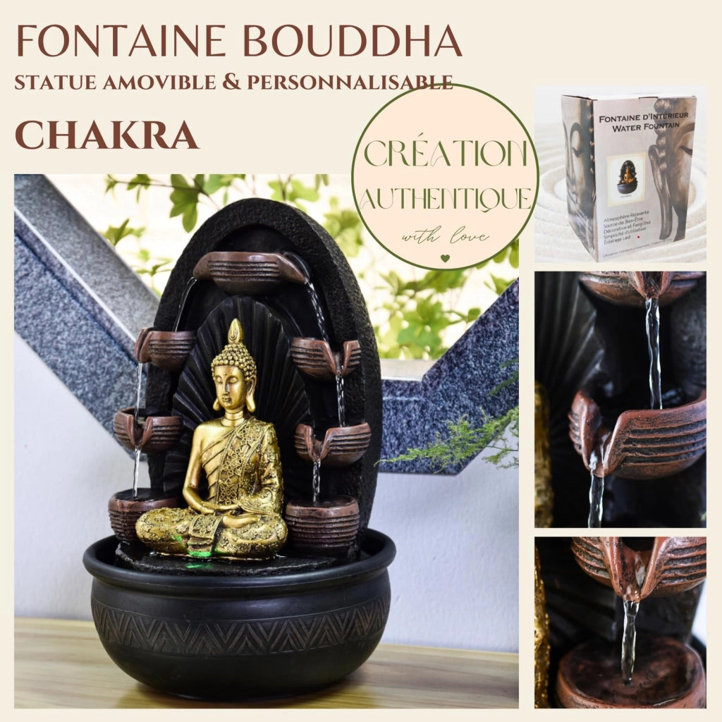 Fontana da tavolo con statua di Buddha, illuminazione a LED, 40 cm, sistema a circuito chiuso
