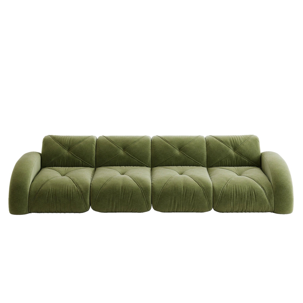 Divano modulare 4 posti con cuscini inclusi e moduli componibili in tessuto chenille verde per soggiorno, moderno