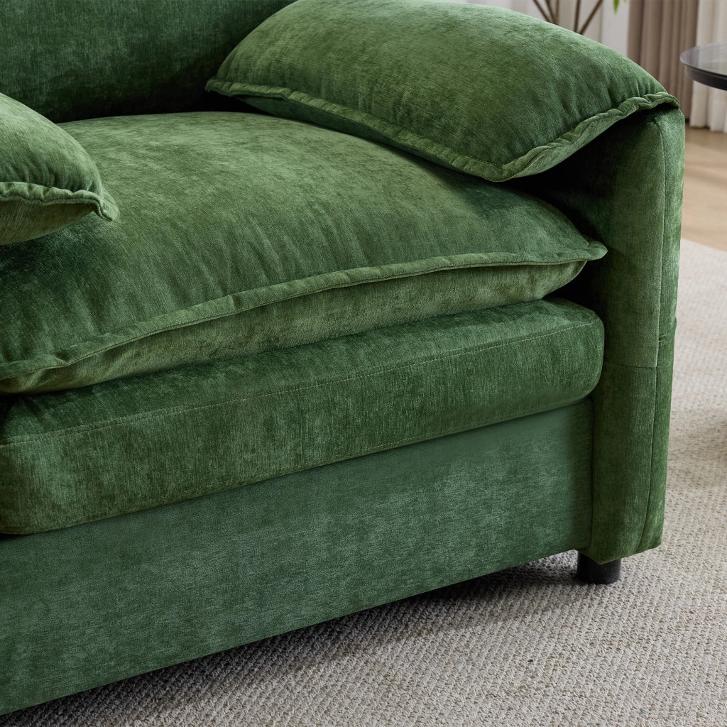Poltrona con doppie tasche laterali in ciniglia verde scuro