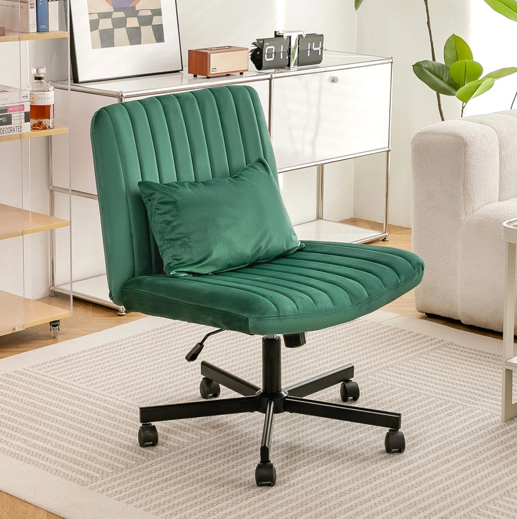 Sedia da ufficio ergonomica in tessuto verde, regolabile in altezza con ruote