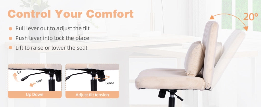 Sedia da ufficio ergonomica beige in tessuto, regolabile in altezza con ruote