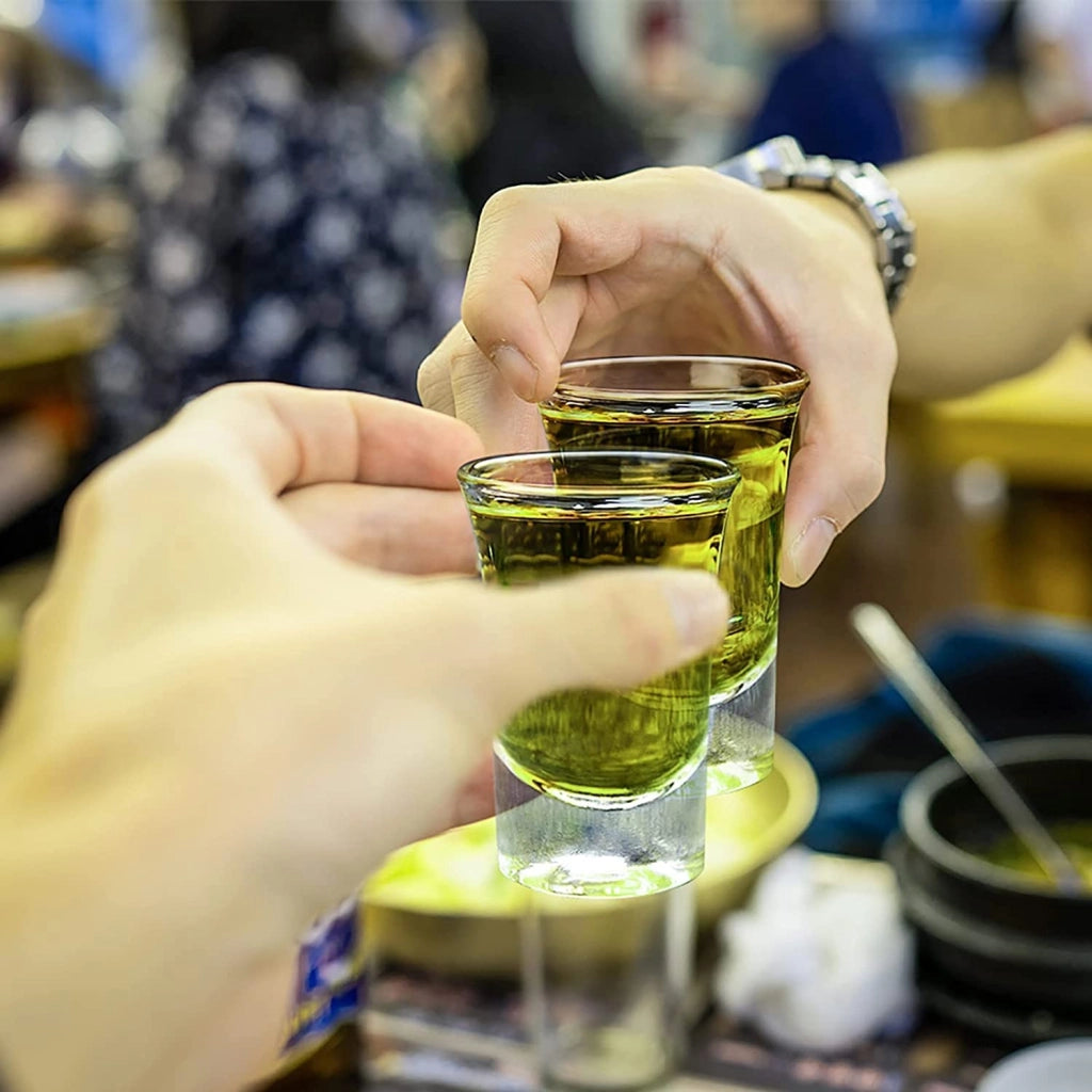 Set di 6 bicchieri da degustazione, capacità 30 ml, in vetro e metallo, forma rotonda, ideali per liquori e whisky