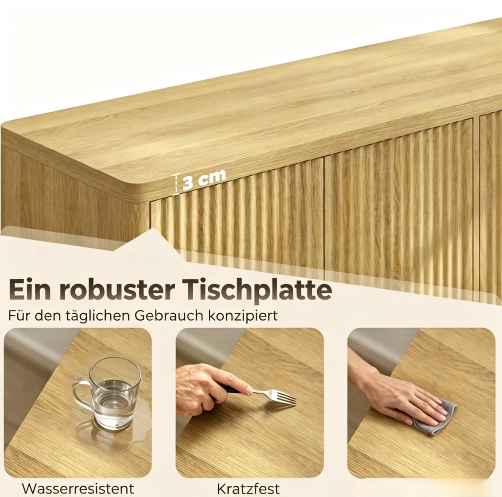 Credenza in MDF color rovere con ante scanalate e ripiani regolabili