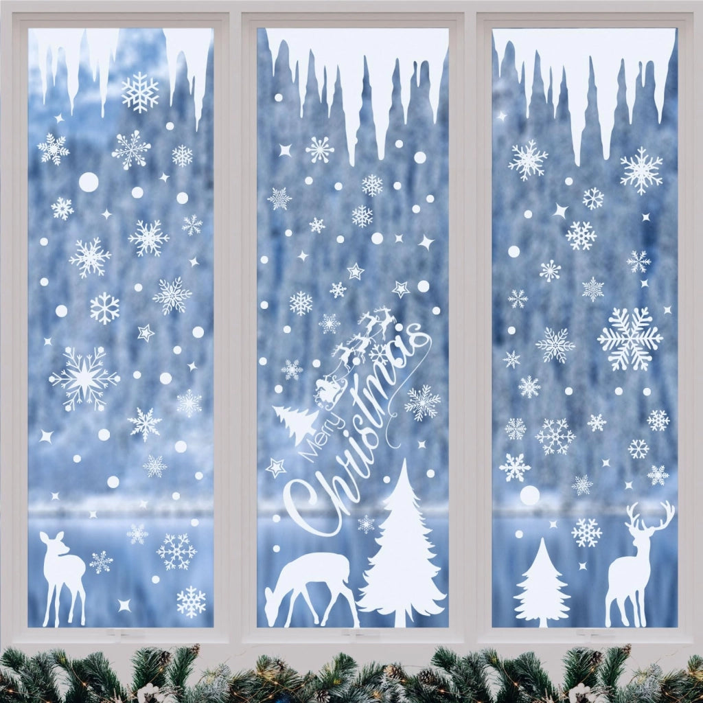 Adesivi per finestre, tema natalizio, fiocchi di neve, PVC, 9 fogli, 200 pezzi
