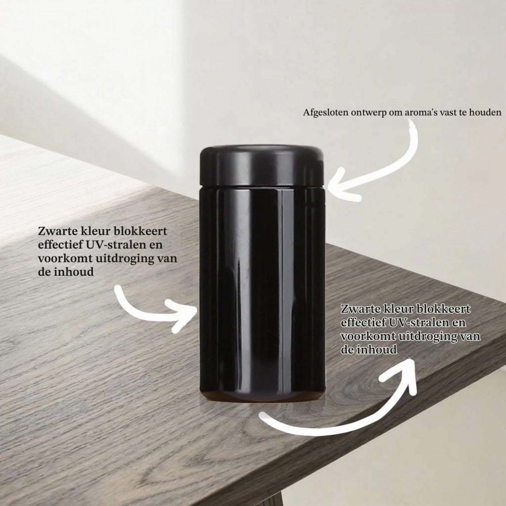 Contenitore ermetico in vetro resistente ai raggi UV, capacità 250 ml, con igrometro