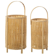 Set di 2 lanterne in legno, forma rotonda, colore naturale, dimensioni 30x51 cm e 24x47 cm
