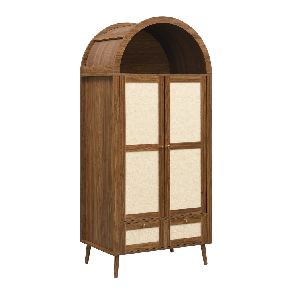 Armadio con 2 ante, 2 cassetti e vano aperto per camera da letto in MDF noce beige