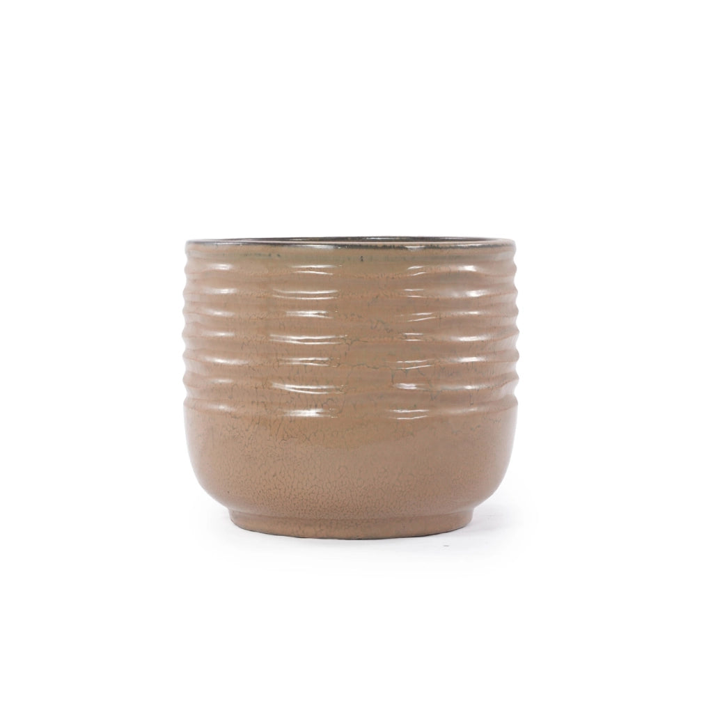Vaso per piante in ceramica Ø 20 cm, marrone chiaro lucido, lavorato a mano