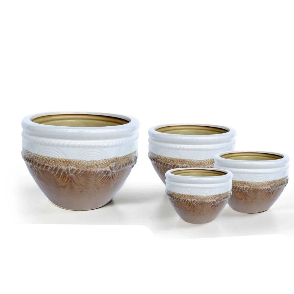 Set 4 cachepot bianco/marrone Ø30/23/17/12 cm