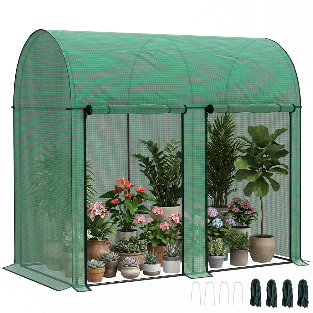Serra da Giardino per Pomodori 2 m² Robusta in Acciaio e Telo PE Anti-UV con 2 Porte Avvolgibili 2 x 1 x 1,78 m Verde