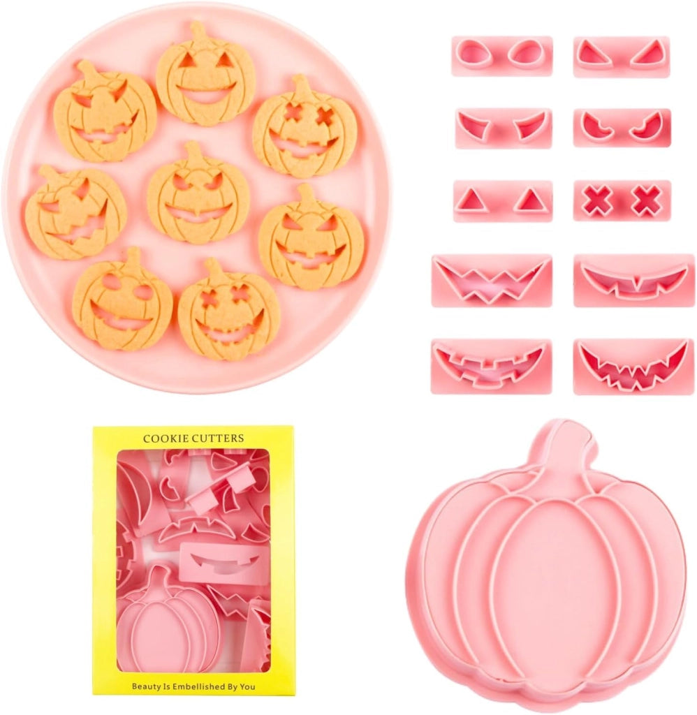 Set di 13 formine per biscotti a tema Halloween, in 3D, a forma di zucca, realizzate in ABS