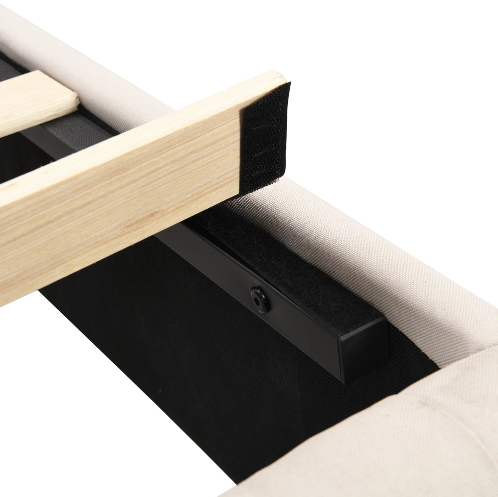 Letto imbottito 140x190 cm con rete a doghe e testiera capitonné in lino beige