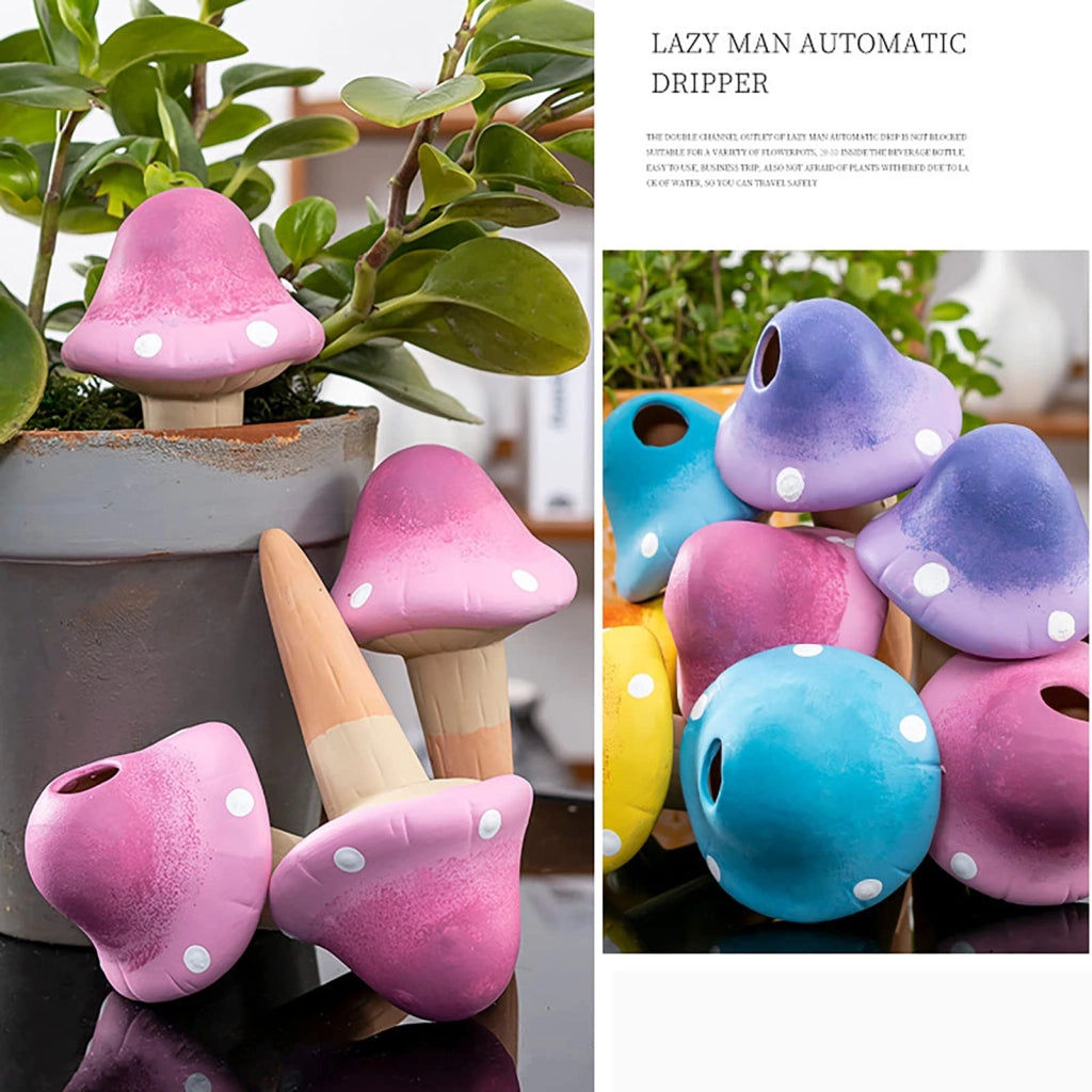 Picchetti autoirriganti per piante, in terracotta, set da 4, design a forma di fungo