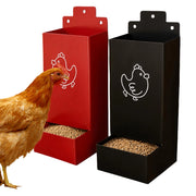 Distributore automatico per mangime per polli, set da 2, in metallo, da montare a parete, dimensioni 25x10x10 cm, colore rosso