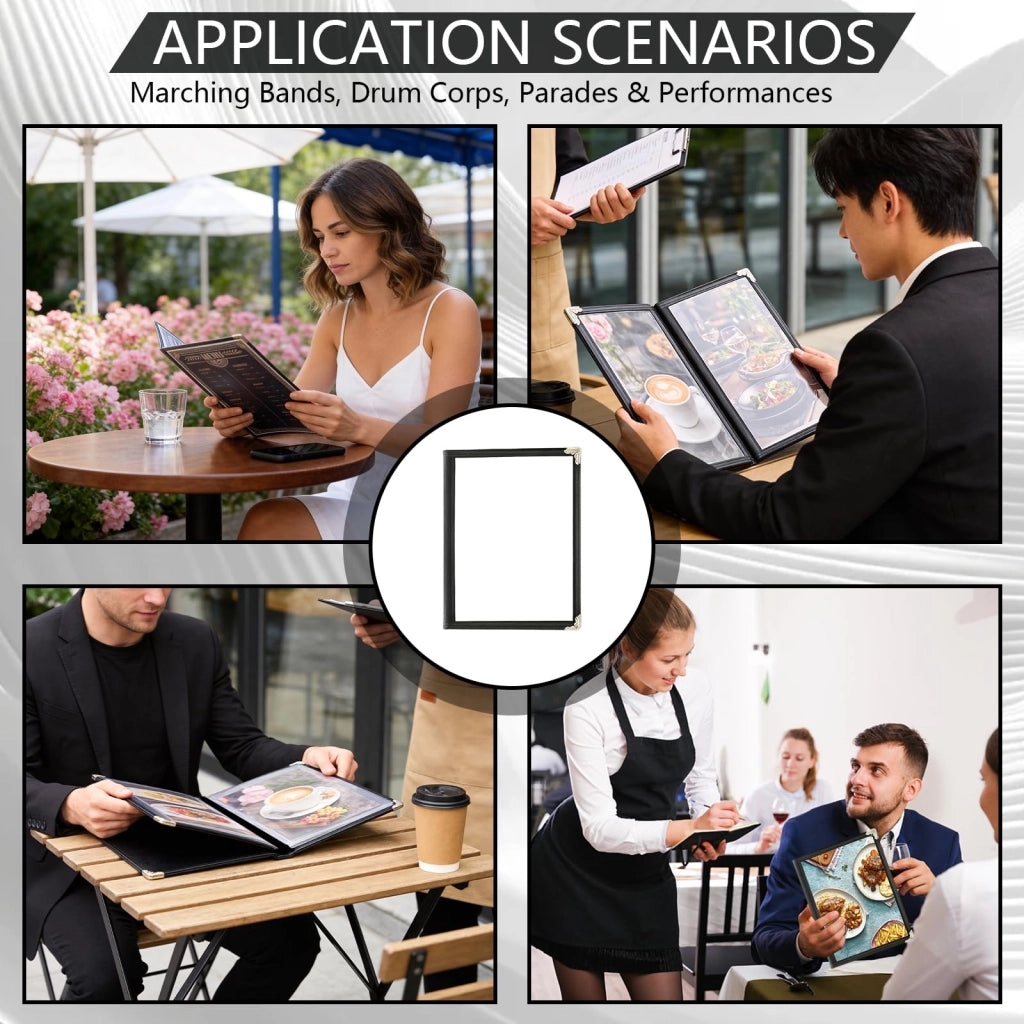 Porta menu A4, confezione da 6 pezzi, fronte-retro, impermeabile, trasparente