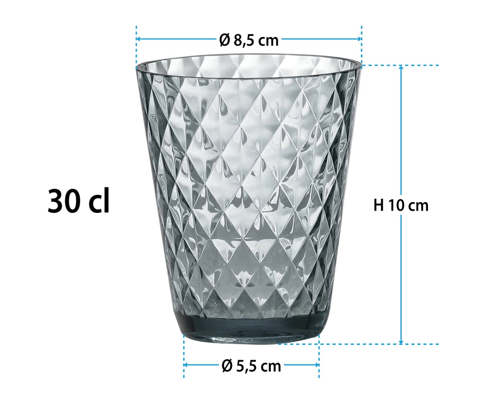 Set di 4 bicchieri in policarbonato, capacità 300 ml, impilabili